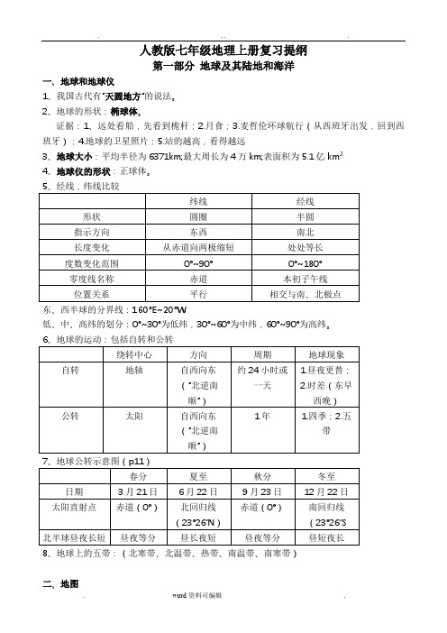 人教版七年级地理上册复习提纲