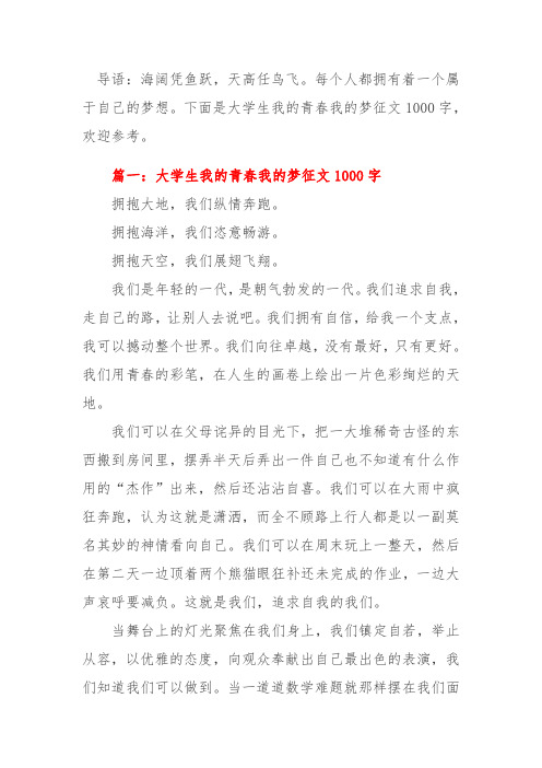 大学生我的青春我的梦征文1000字(9篇)