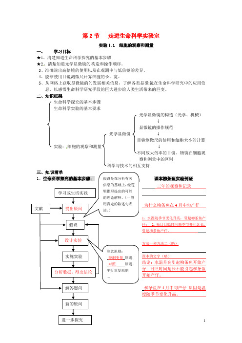 高中生物 第一册 第1章 走近生命科学 1.2 走进生命科学实验室学案2 沪科版