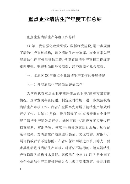 重点企业清洁生产年度工作总结