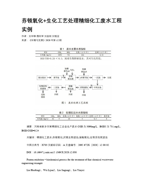 芬顿氧化+生化工艺处理精细化工废水工程实例
