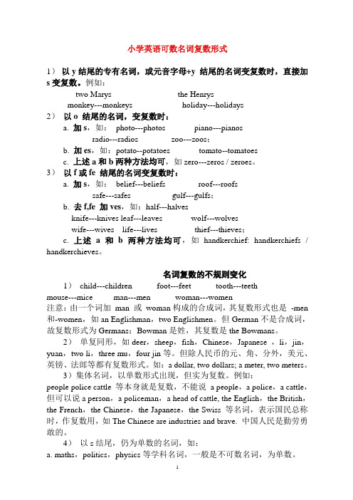 小学英语可数名词复数形式