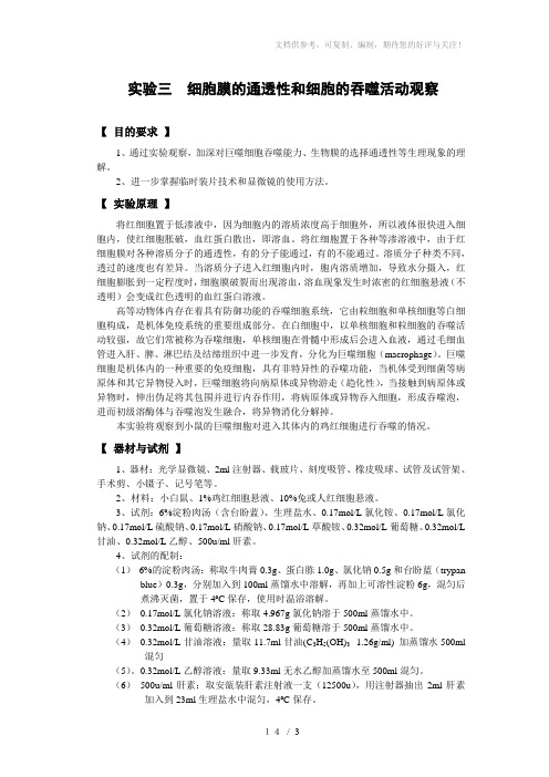 细胞膜的通透性和细胞的吞噬活动观察