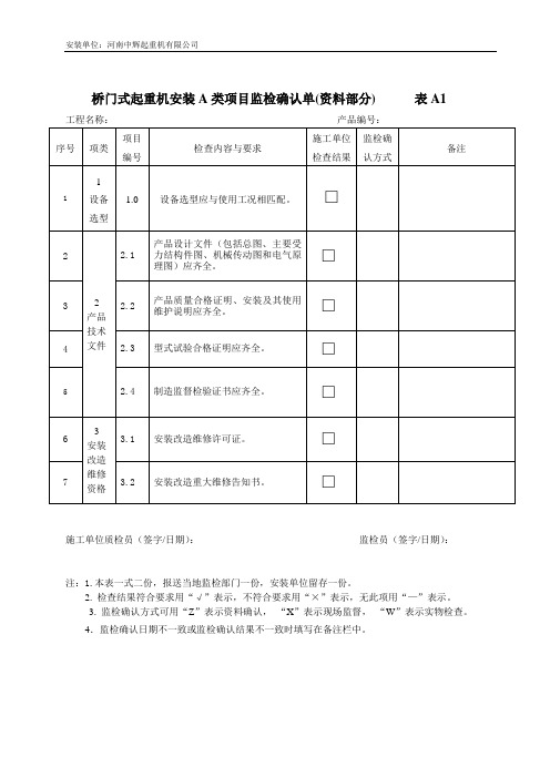 桥门式起重机安装监检A、B表(最新)