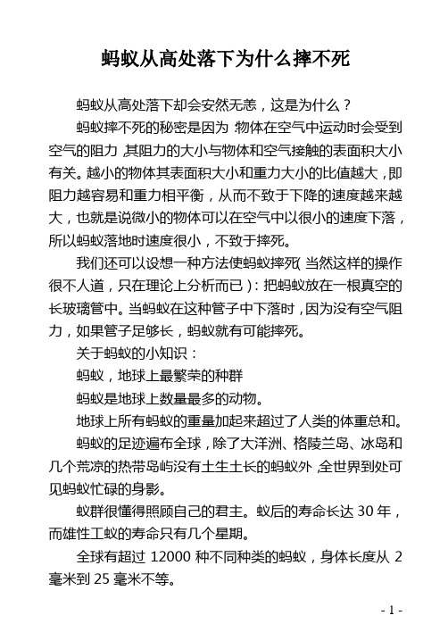 蚂蚁从高处落下为什么摔不死