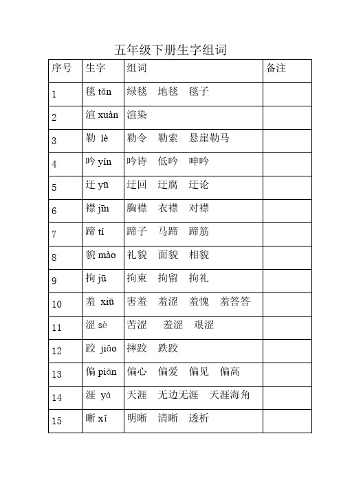 五年级下册生字组词