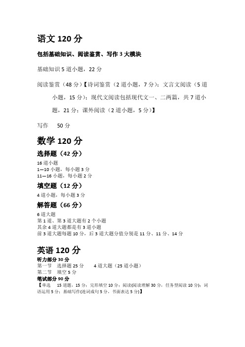 2015中考分值分布