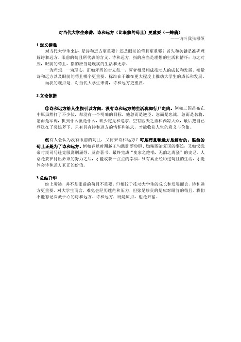 《对当代大学生来讲,诗和远方更重要》一辩稿