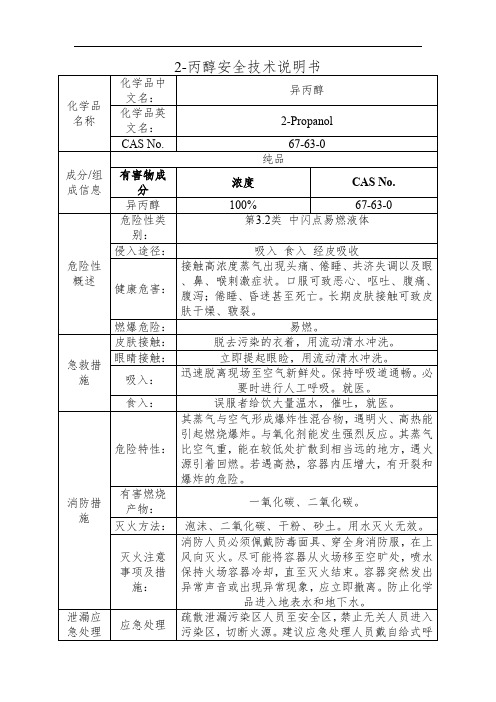 2-丙醇安全技术说明书