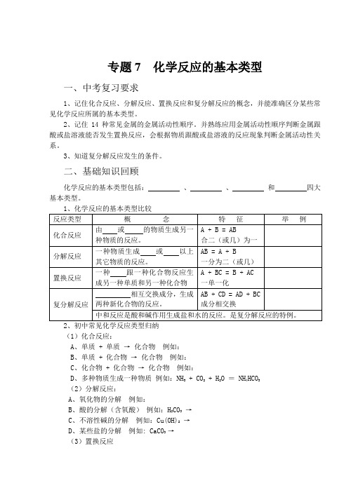 中考化学反应的基本类型