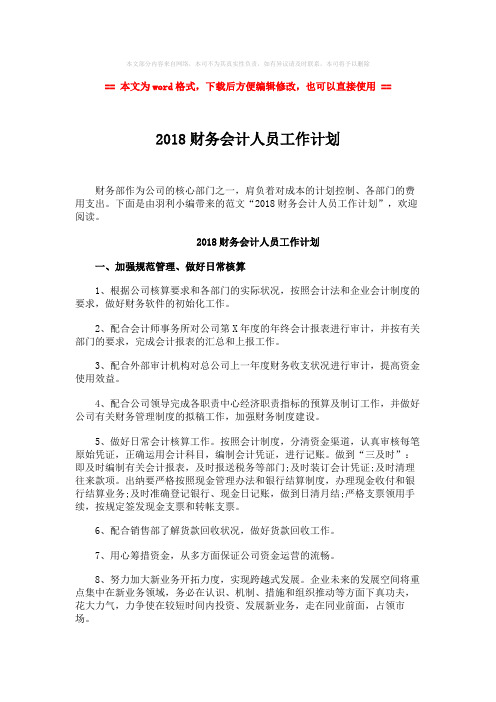 【优质】2018财务会计人员工作计划-精选word文档 (3页)