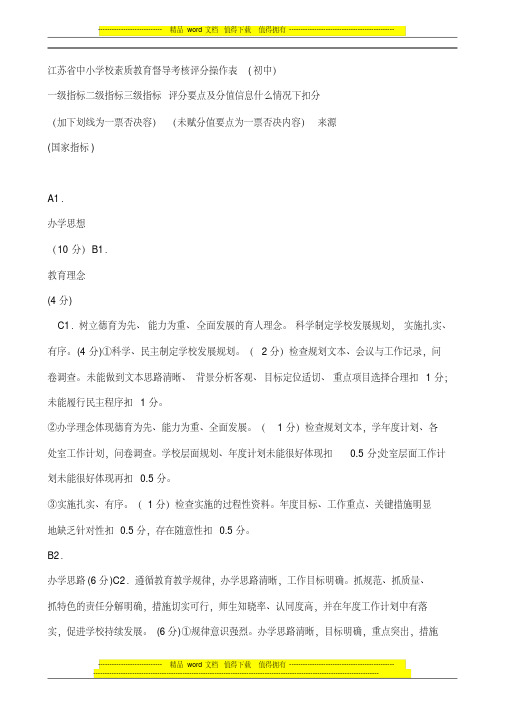 江苏省中小学校素质教育督导考核评分操作表.