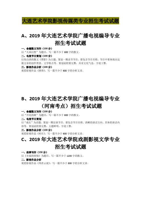 大连艺术学院影视传媒类专业考试真题