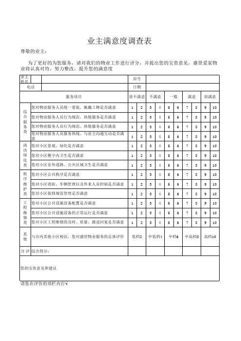 业主满意度调查表