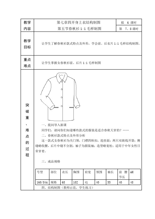 第七章四开身上衣结构制图第五节春秋衫大样制图