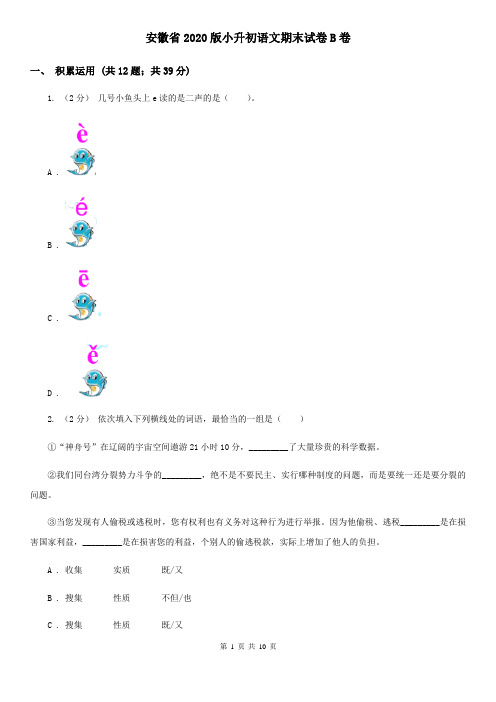 安徽省2020版小升初语文期末试卷B卷新版