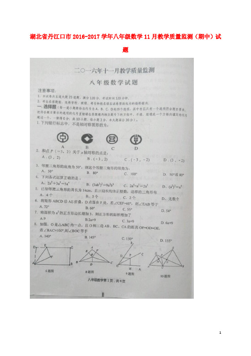 湖北省丹江口市八年级数学11月教学质量监测(期中)试题