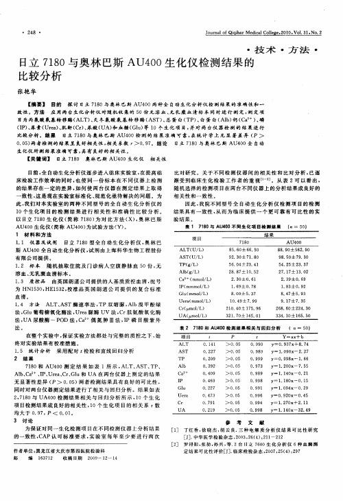 日立7180与奥林巴斯AU400生化仪检测结果的比较分析