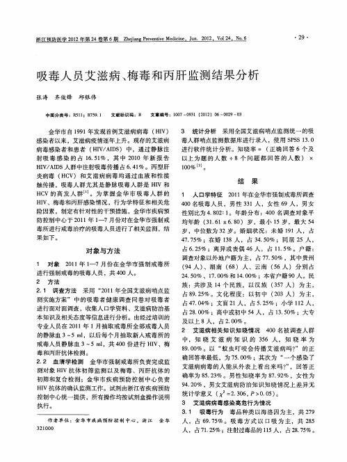 吸毒人员艾滋病、梅毒和丙肝监测结果分析