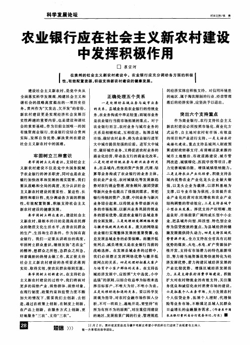 农业银行应在社会主义新农村建设中发挥积极作用