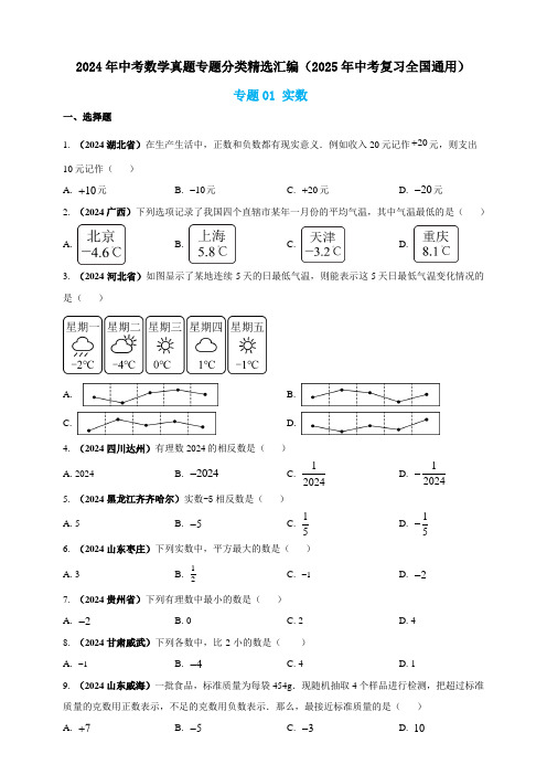 初中中考数学专题01 实数(原卷版)