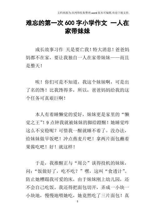 难忘的第一次600字小学作文一人在家带妹妹