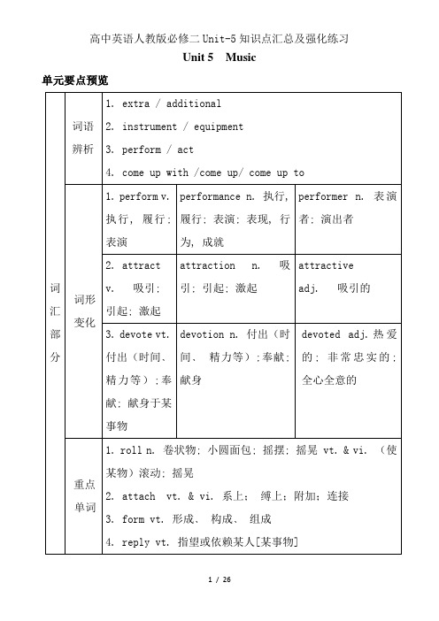 高中英语人教版必修二Unit-5知识点汇总及强化练习