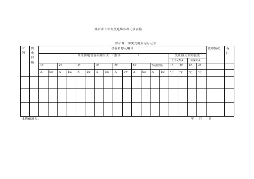 煤矿井下中央变电所各种纪录表格