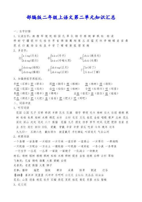 部编版二年级上语文第二单元知识汇总