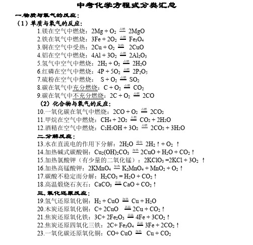 2020中考化学方程式分类汇总(2020最新整理)