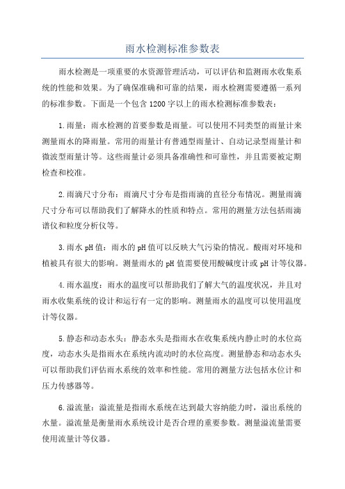 雨水检测标准参数表