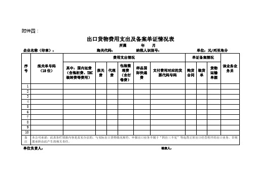 4出口货物费用支出及备案单证情况表