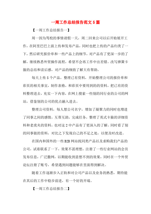 2019年一周工作总结报告范文5篇