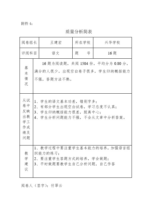 语文质量分析样表2