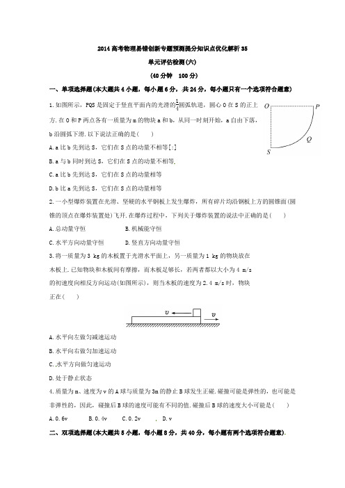 2014高考物理易错创新专题预测提分知识点优化解析35：单元评估检测(六)