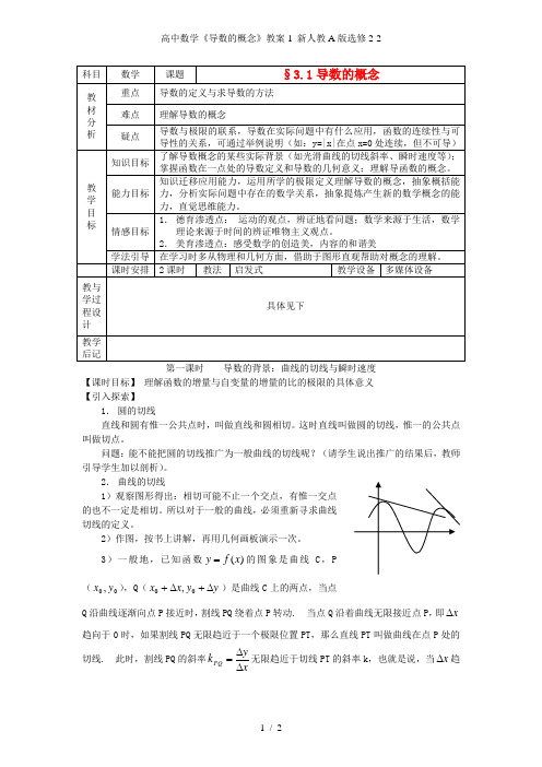 高中数学《导数的概念》教案1 新人教A版选修2-2
