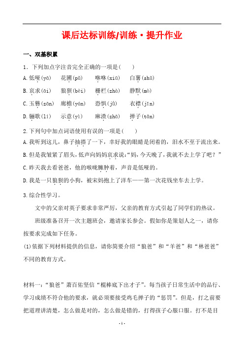 人教版七年级语文下册 课后达标训练  训练·提升作业1.2王之波