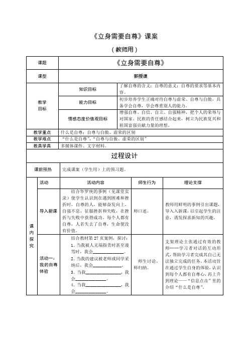 《立身需要自尊》课案(教师用)