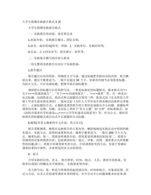 大学生假期实践报告格式3篇