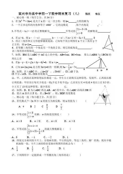 宜兴市升溪中学初一下数学期末复习(八)[下学期]  华师大版