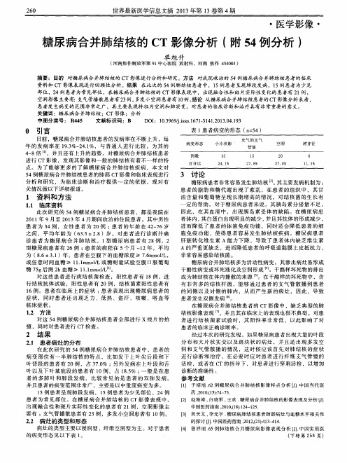糖尿病合并肺结核的CT影像分析(附54例分析)