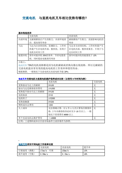 交流电机 与直流电机叉车相比优势有哪些？