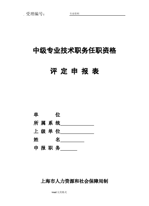 中级专业技术职务任职资格评定申报表(模板)