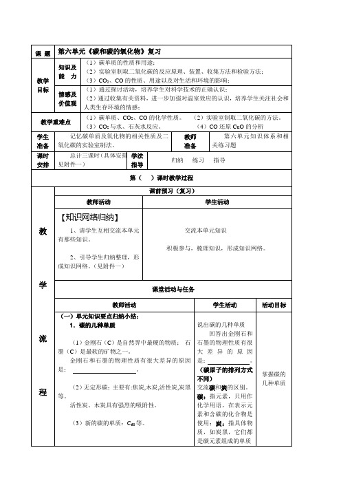 第六单元《碳和碳的氧化物》单元小结教学设计
