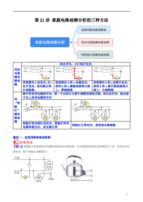 第21讲 家庭电路故障分析的三种方法-2023年中考物理重点核心知识点专题讲练(全国通用)(解析版)