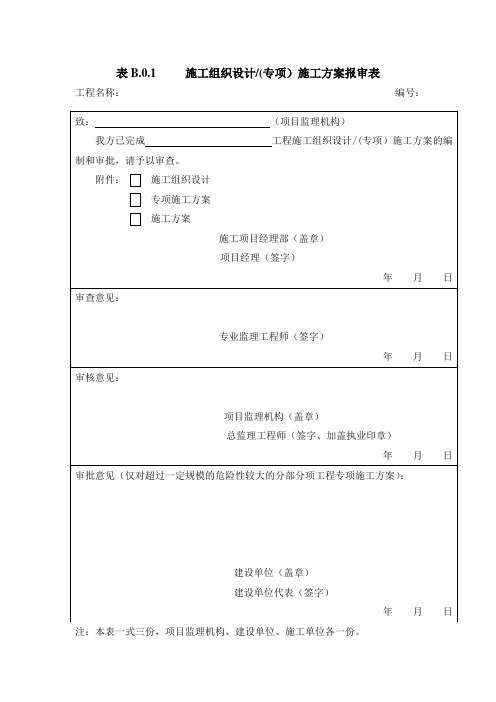 《建设工程监理规范》GB50319-2013施工单位报审、报验表格B1-B14