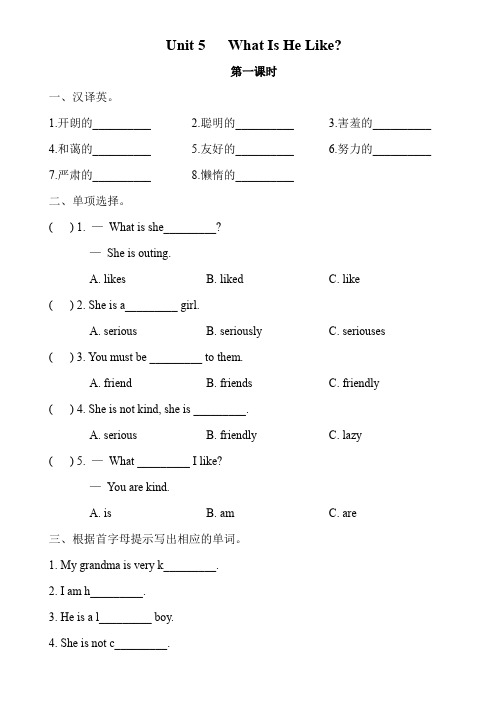陕旅版六年级英语下册Unit5 What Is He Like课时练习复习题