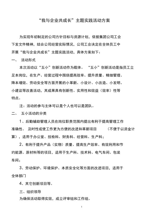 “我与企业共成长”主题实践活动方案