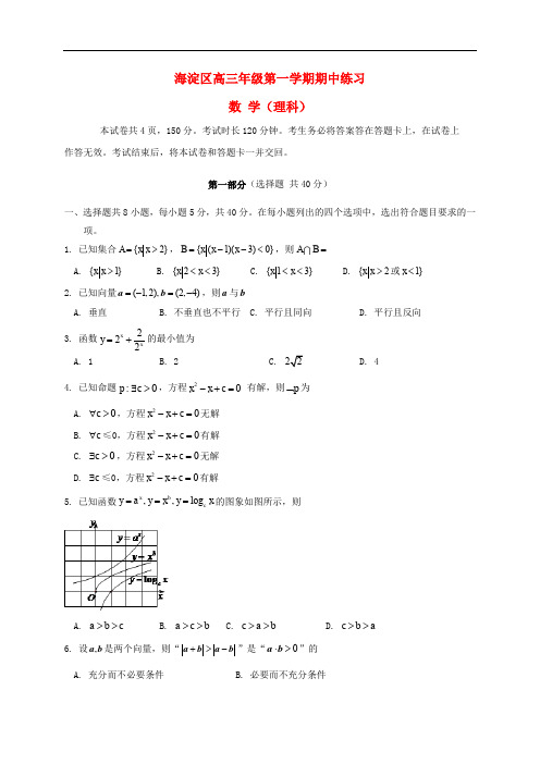 北京市海淀区高三数学上学期期中试题 理