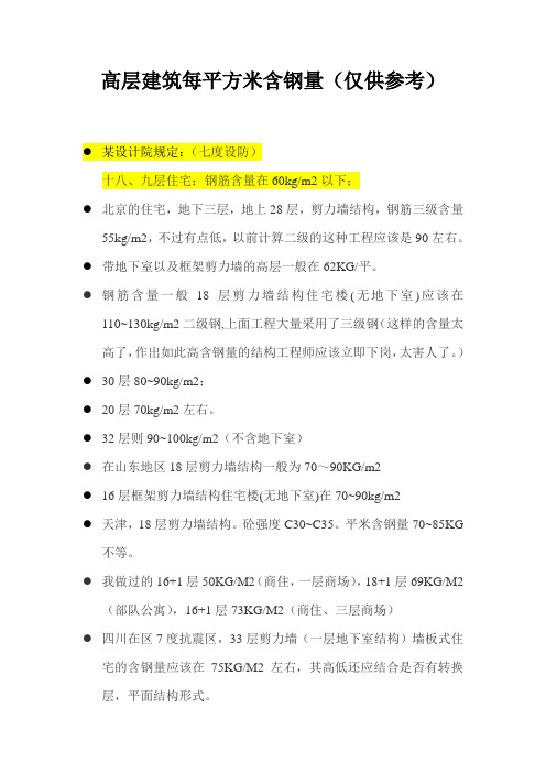 高层建筑每平方米含钢量